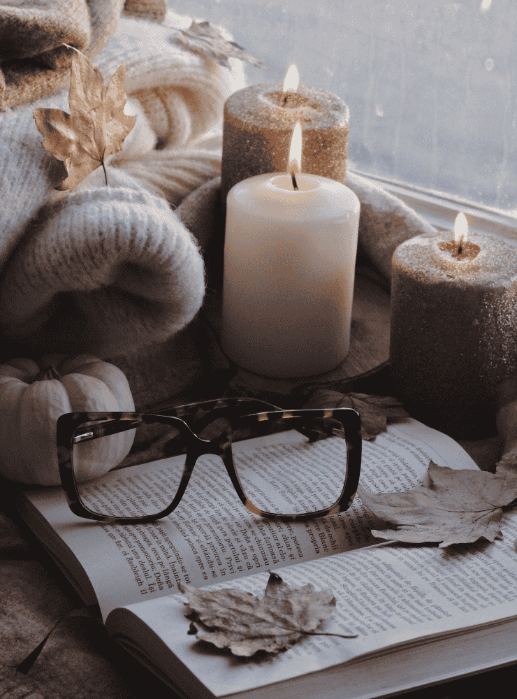 otoño que abraza velas con textura, calma y luz cálida